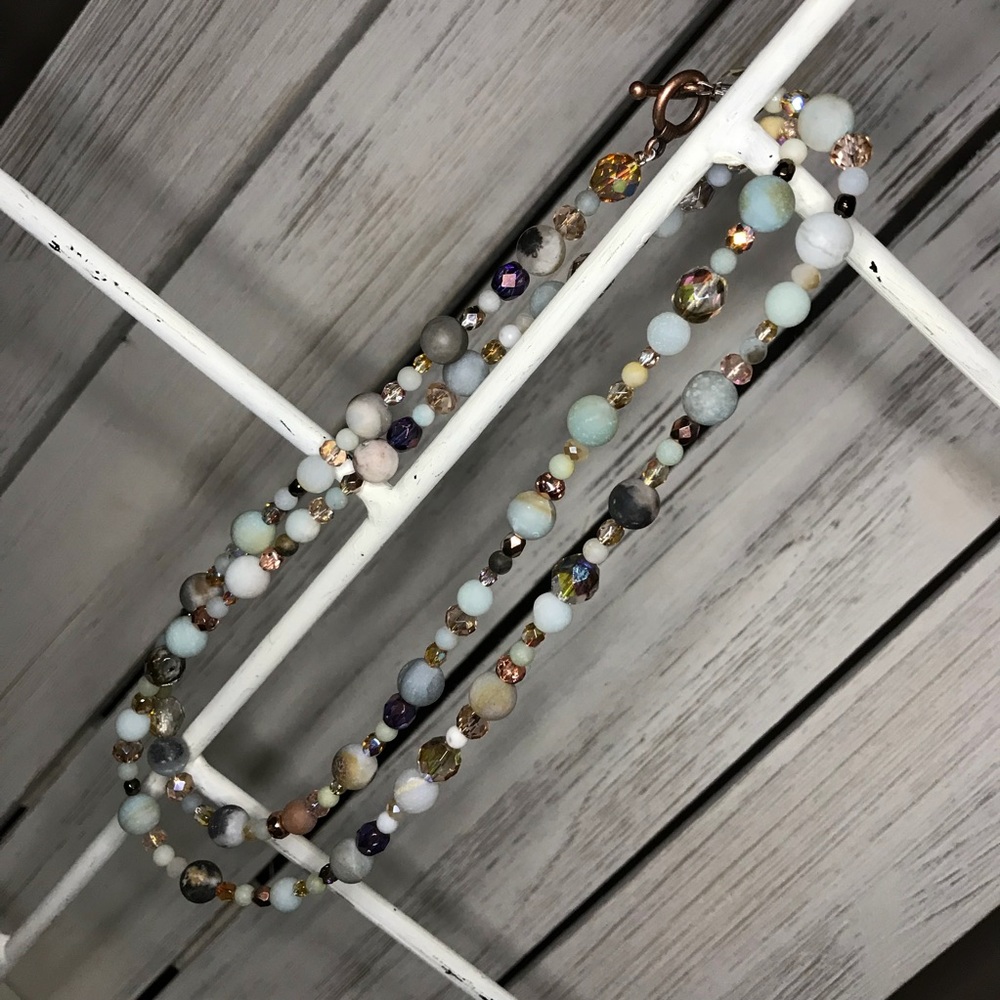 SOLD Matte Amazonite and rose gold toned necklace